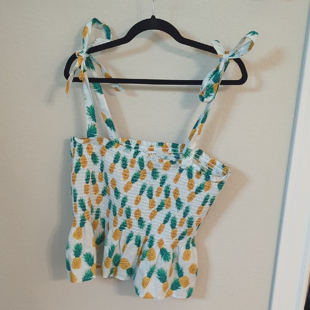 J. Crew Factory Pineapple Print Tie Smocked Top - Picture 1 of 5
